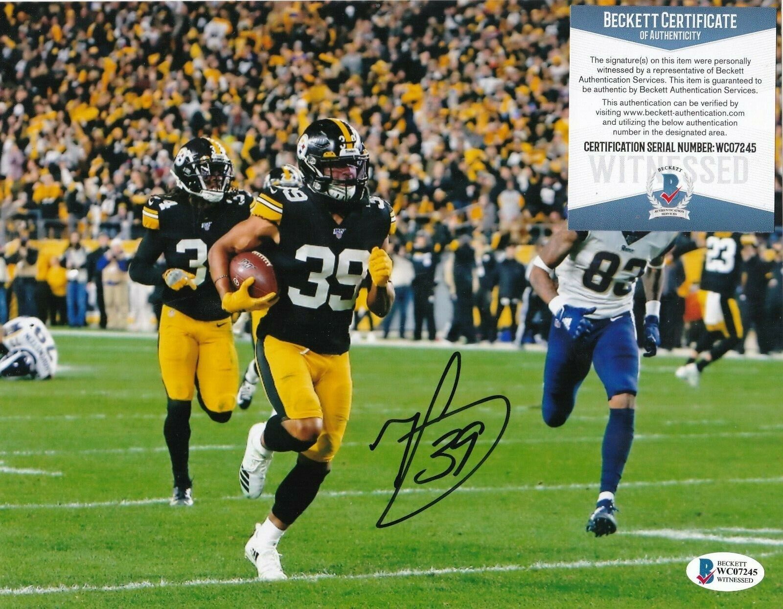 MINKAH FITZPATRICK PITTSBURGH STEELERS BECKETT AUTHENTICATED ACTION SIGNED 8X10