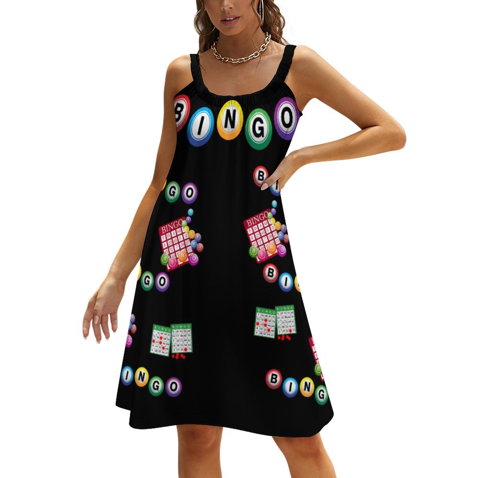 Bingo Summer Hawaiian Beach Retro Dresses Casual Sling Sleeveless Printed Knee Length Dress