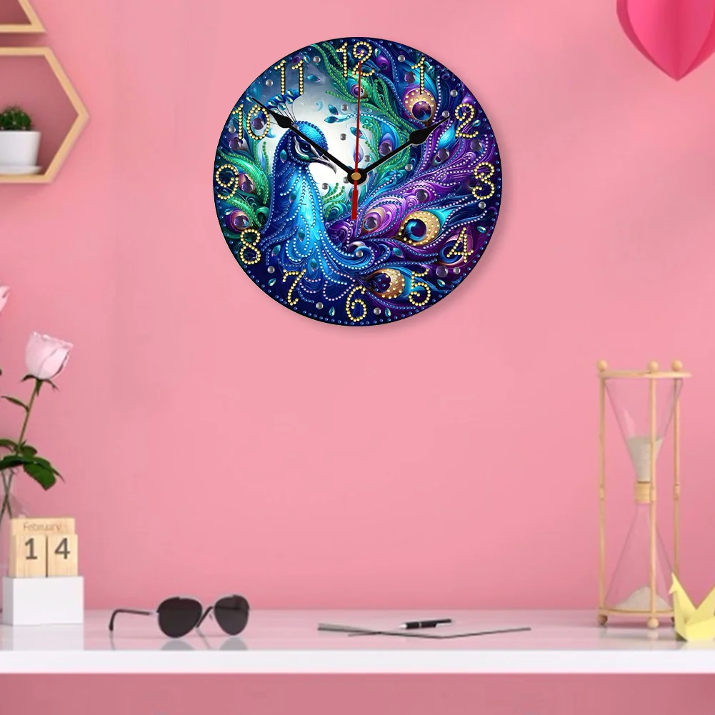 5D DIY Peacock Special Shape Diamond Painting Clock Art Craft for Living Room Decor