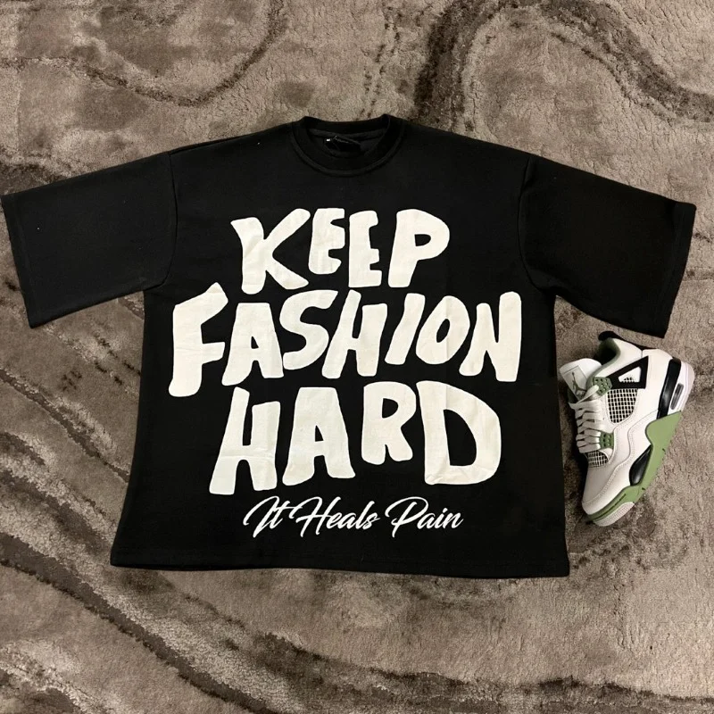 Aonga American cotton high quality letter cross pattern printed oversized T-shirt for men 2025 summer new breathable fabric casual top aonga