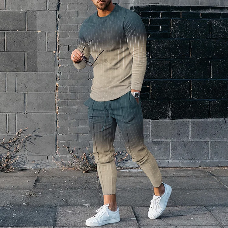 Utbros Gradient Graphic Stripe Print Print Long Sleeve T-Shirt And Pants Co-Ord