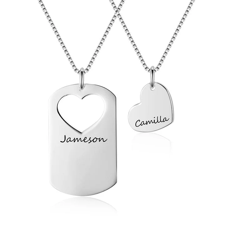 Heart Matching Couple Necklace Lovers Pendant His and Her Necklaces Custom Necklace Set Gift