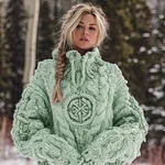 Women's Viking Celtic Knot Rune Knit Jacquard Warm Turtleneck Sweater - Image 3