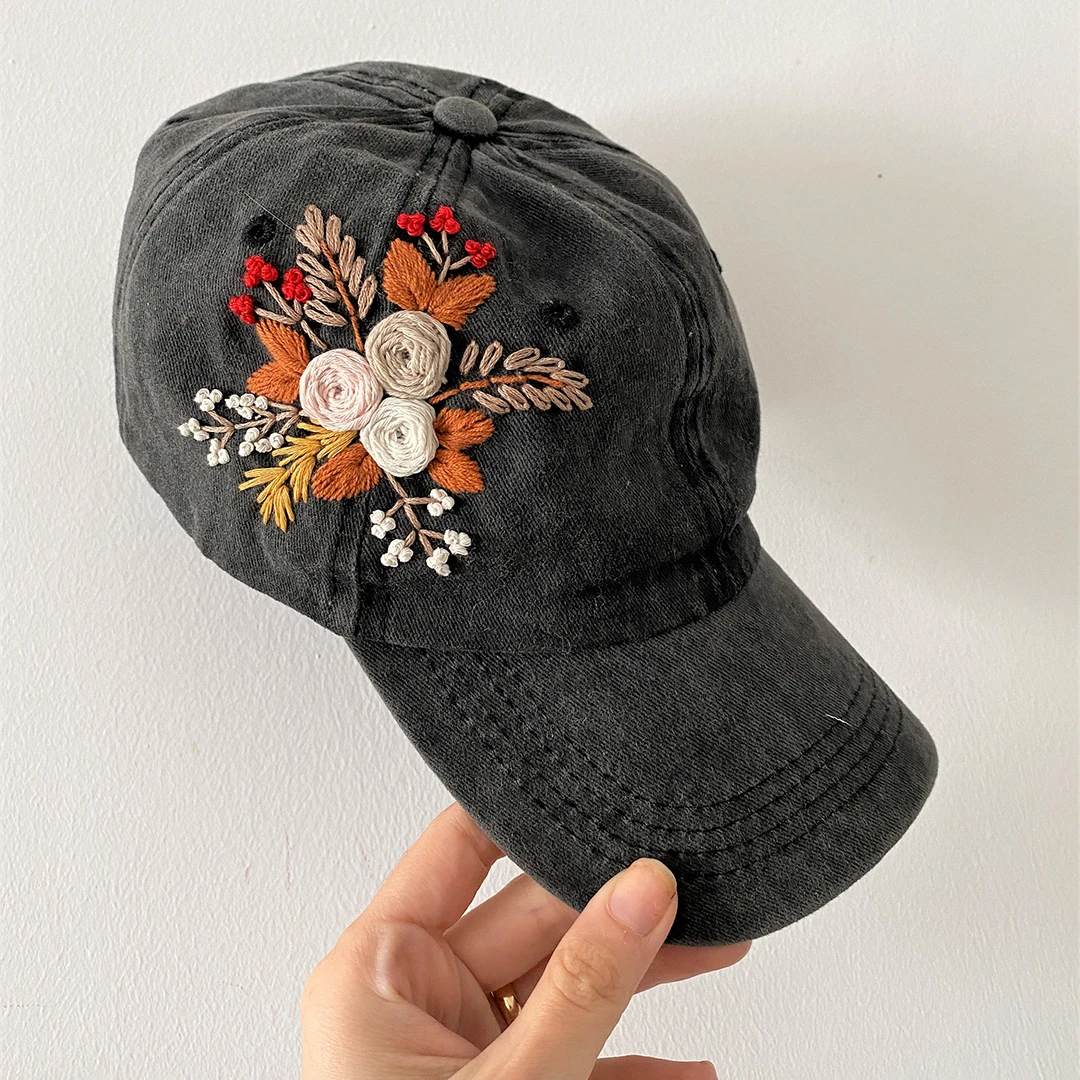 Hand-Embroidered Baseball Cap Black