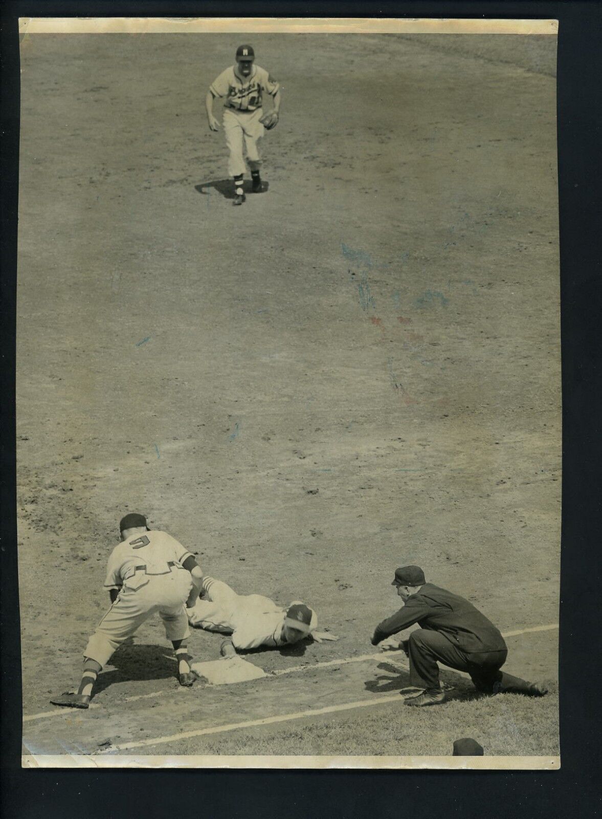 Joe Adcock Wally Moon Donatelli 1955 Press Photo Poster painting Milwaukee Braves Cardinals