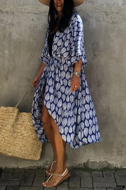 Leaf Belted Kimono Cardigan