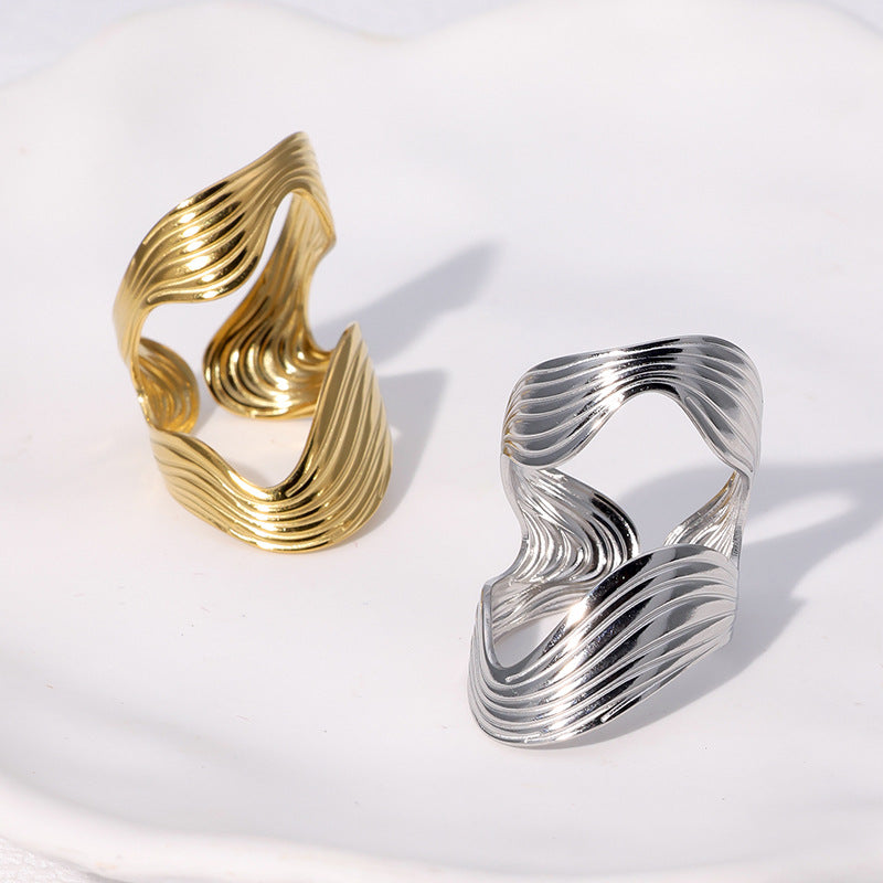 Irregular Shaped Ring Opening Wide Version Personality Exaggerated Ins Stainless Steel Ring