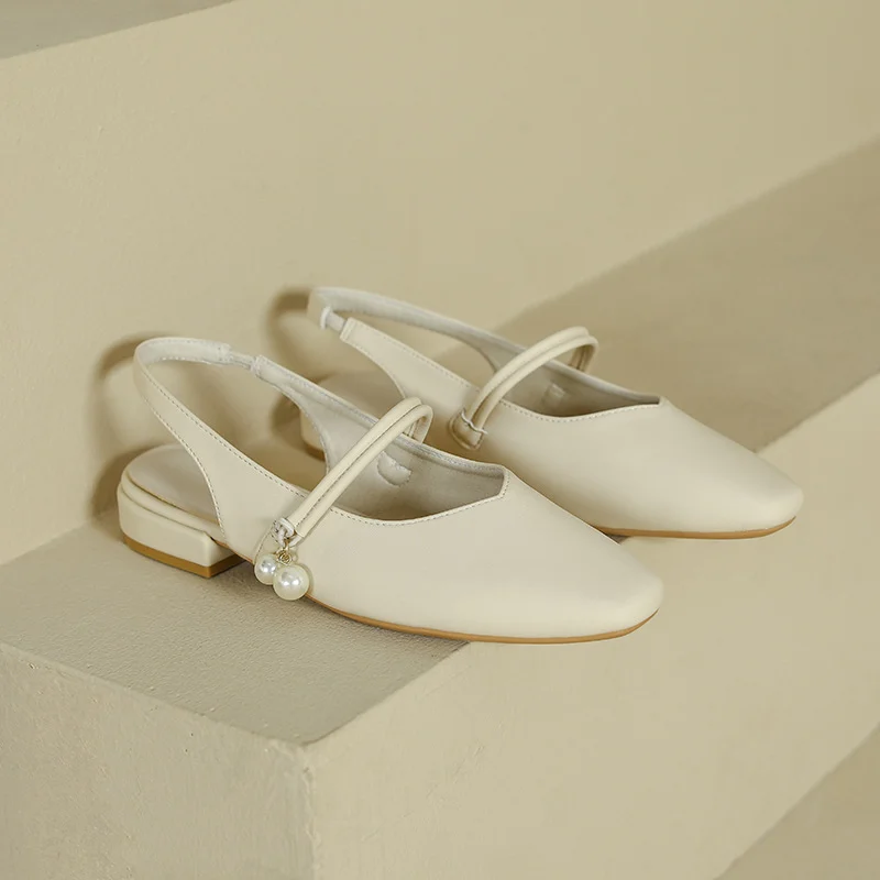 Brownm Brownm 2024 Summer Baotou Sandals With Pearl French Heel Mary Jane Women's Heels