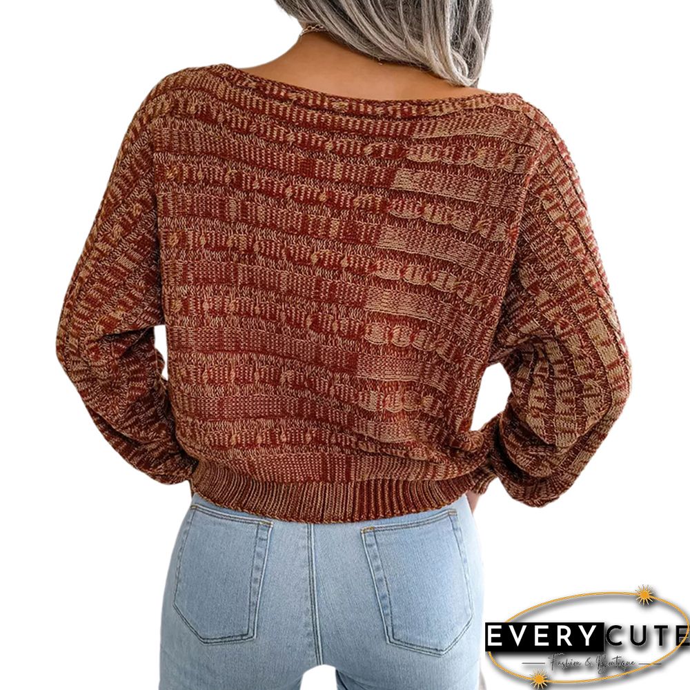 Orange Drop Shoulder Long Sleeve Cable Knit Sweater