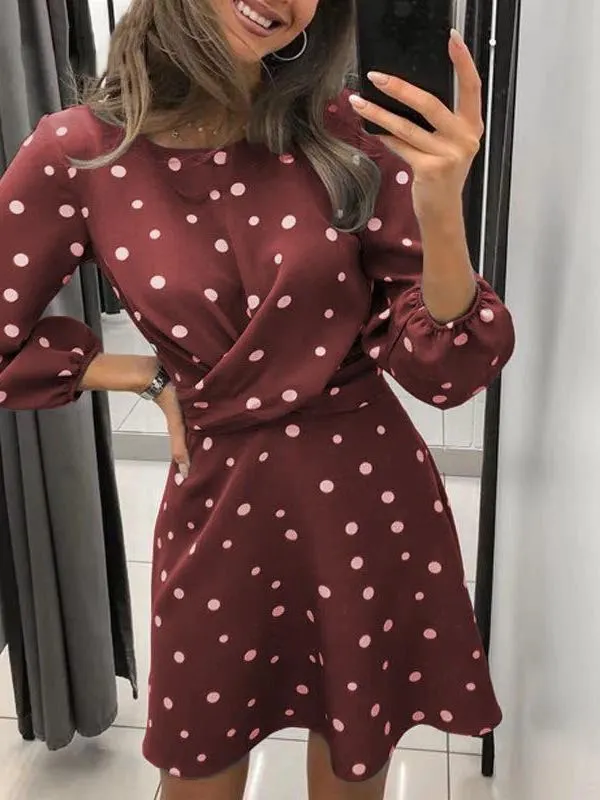 Women's Crewneck Polka Dot Formal Dress