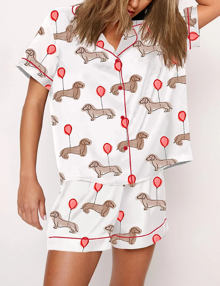 Women's Valentine Dachshund Dog Print Pajama Set
