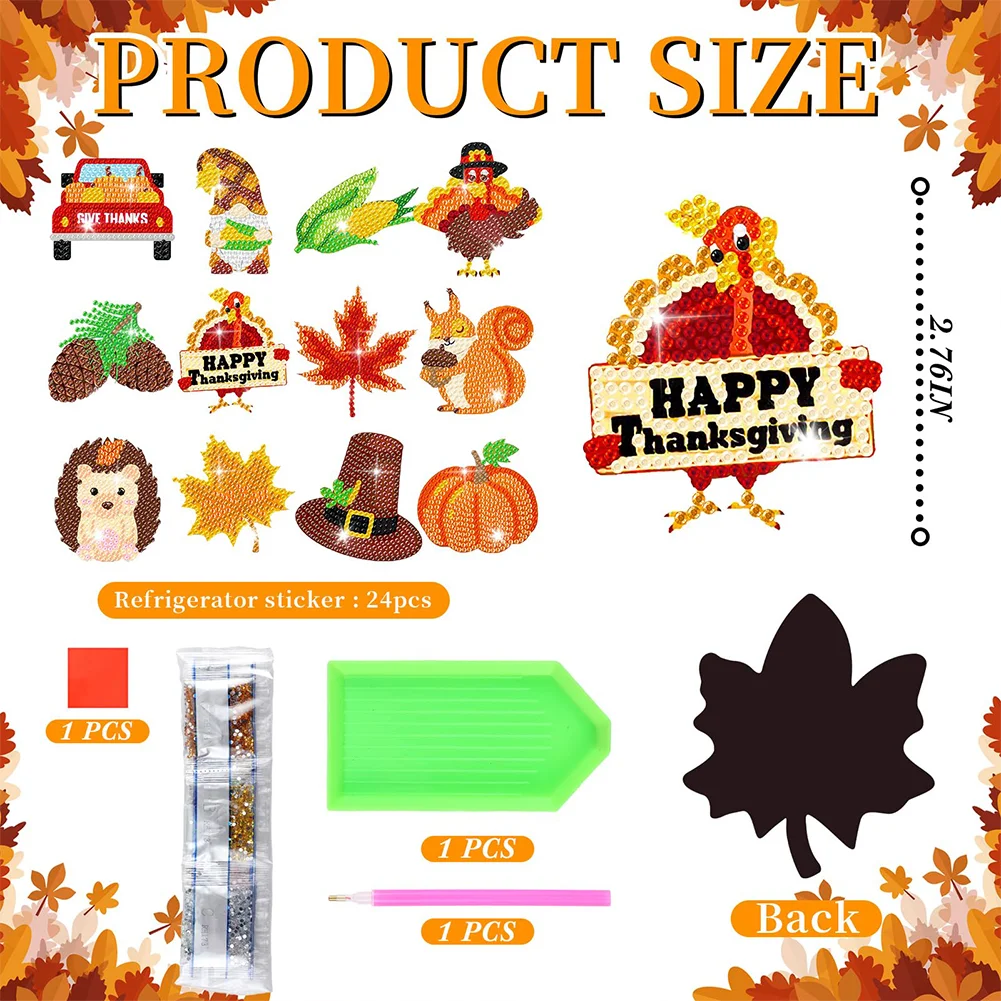 12pcs DIY Thanksgiving Diamond Painting Magnets Refrigerator for Adult Kid Fridge Car