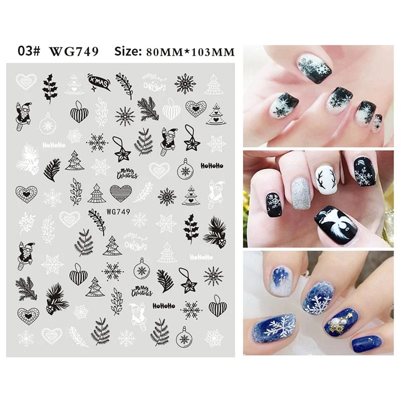 1Pc Christmas 3D Nail Stickers Snowflake Snow Man Elk Transfer Slider Nail Art Decotaion For Winter Sliders Foils Manicures