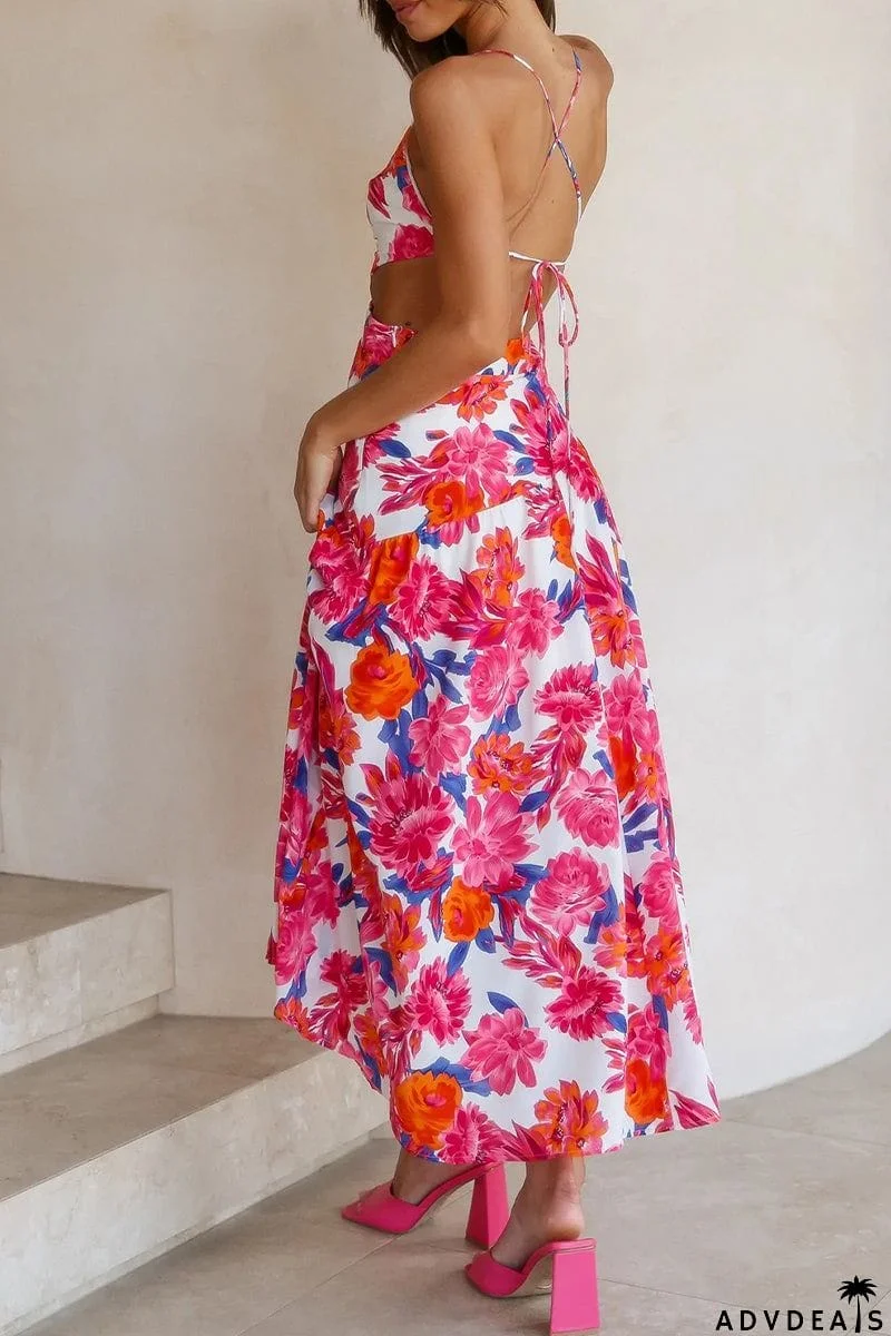 Elegant Print Frenulum Oblique Collar A Line Dresses