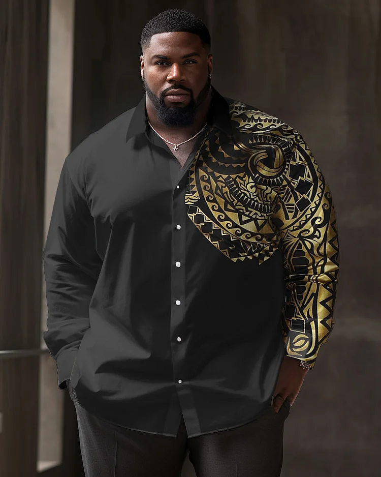 Men's Large Size Graphic Collar Summer Spring Lapel Long Sleeve Shirt