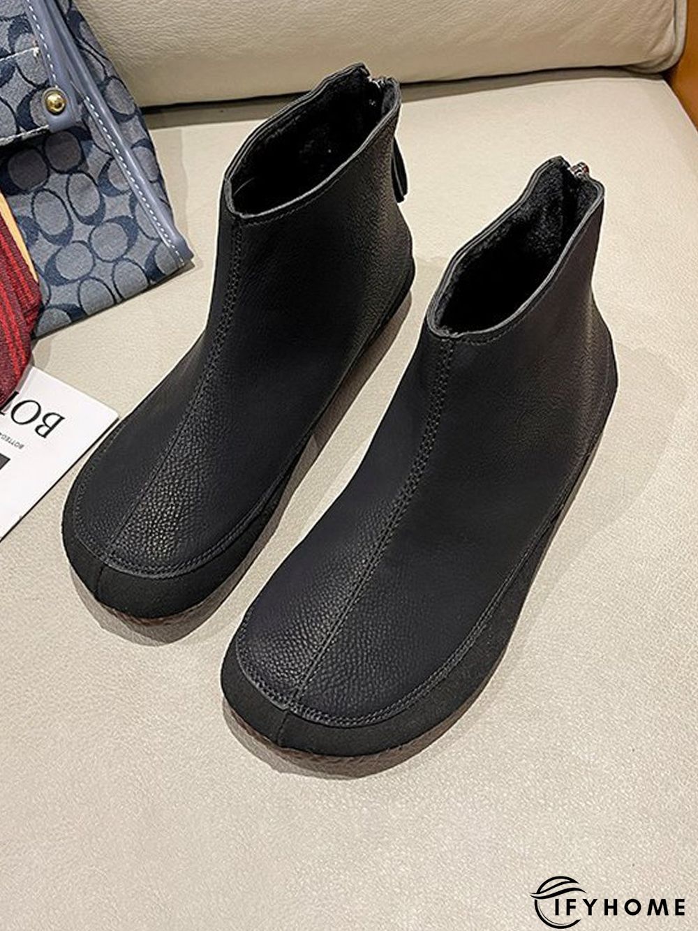 Vintage Plain Split Join Back Zip Boots | IFYHOME