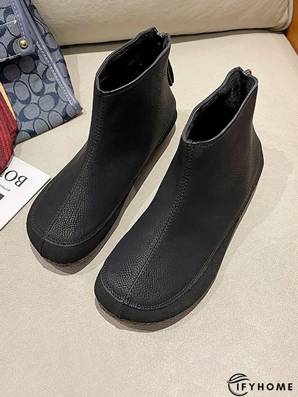 Vintage Plain Split Join Back Zip Boots | IFYHOME
