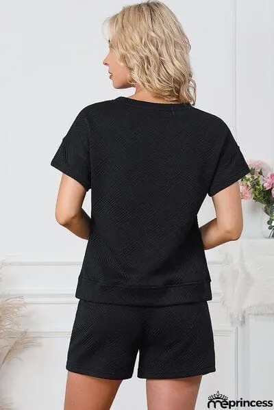 Textured Round Neck T-Shirt and Shorts Set