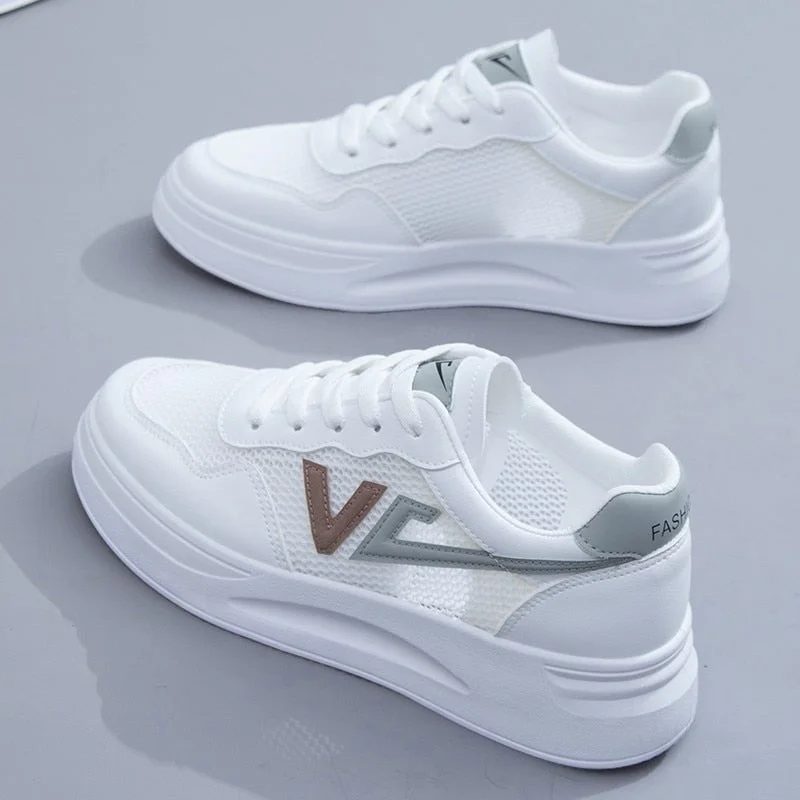 Vulcanized shoes sneakers women shoes solid color ladies flat shoes 2022 mesh women's sports comfortable breathable white shoes