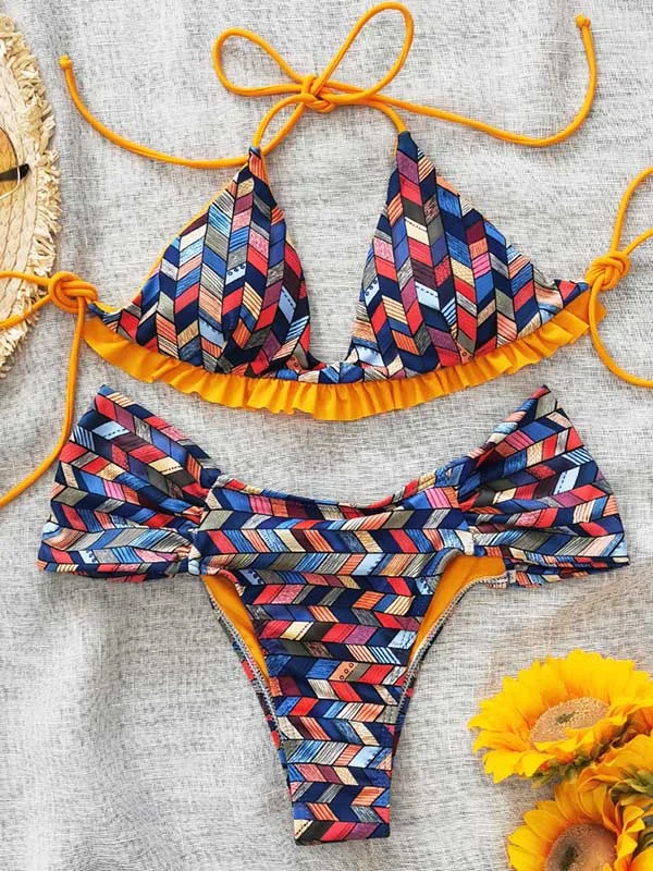Falbala Triangles Split Bikini Swimsuit 