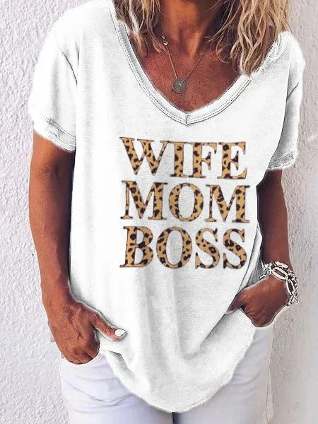 Leopard  Wife Mom Boss Loose T-shirts