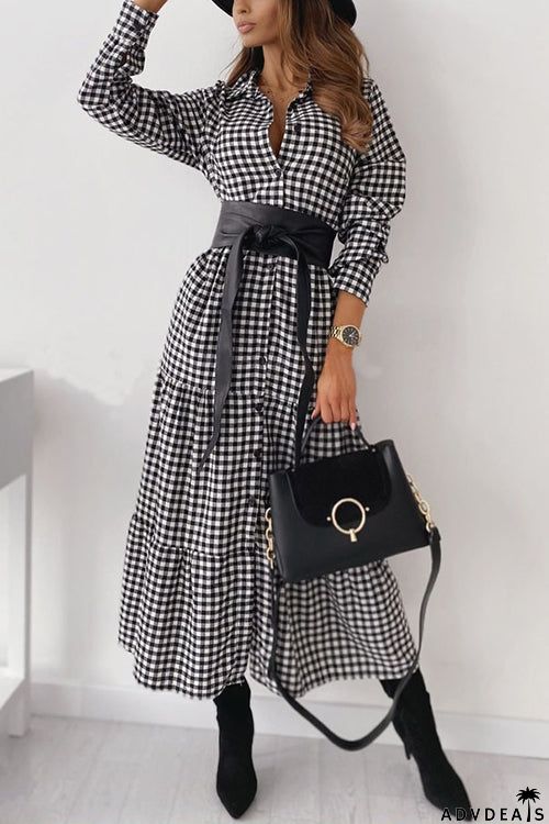Pliad Button Ruffles Long Sleeve Maxi Dress