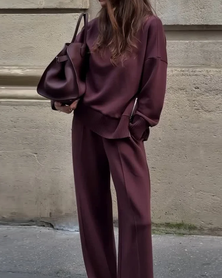 Casual solid color two piece suit  