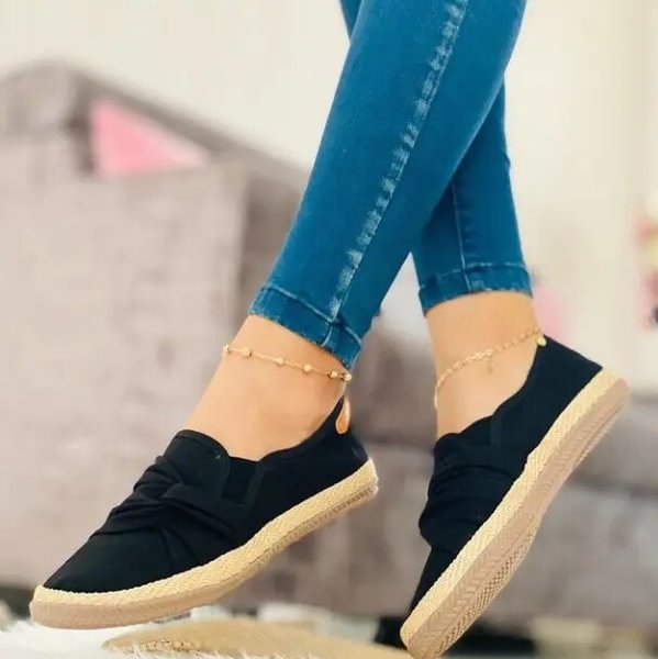 Women's Flat Shoes Comfortable Solid Color Slip On Female Sandals Summer Casual Outdoor Ladies Canvas - BlackFridayBuys