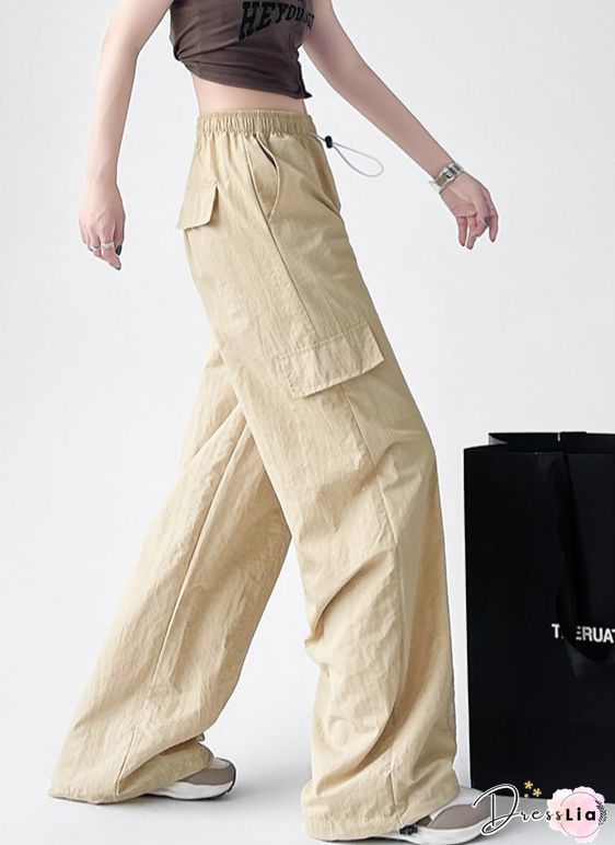 Retro Harajuku Pockets Cargo Pants Women Summer Loose High Waist Straight Trousers Korean