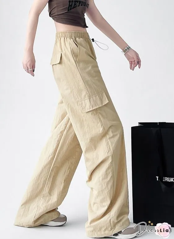 Retro Harajuku Pockets Cargo Pants Women Summer Loose High Waist Straight Trousers Korean