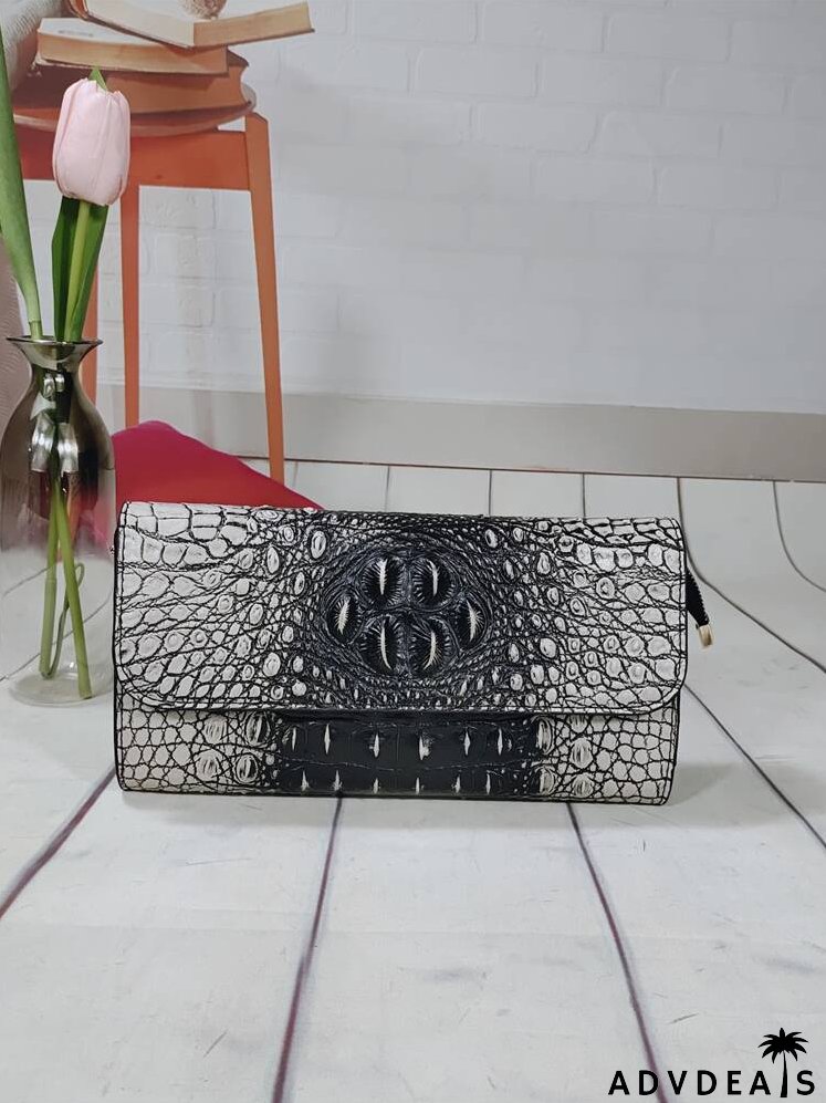 Crocodile Embossed Flap Square Bag
