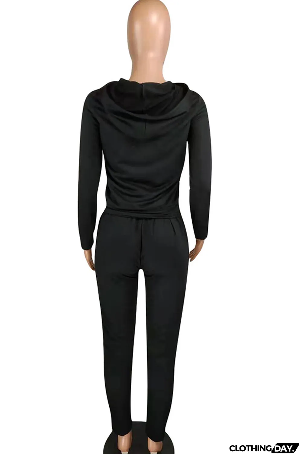 Black Polyester Casual Two Piece Suits Solid Patchwork pencil Long Sleeve Two-piece Pants Set