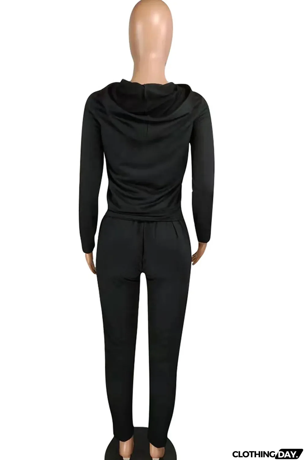 Black Polyester Casual Two Piece Suits Solid Patchwork pencil Long Sleeve Two-piece Pants Set