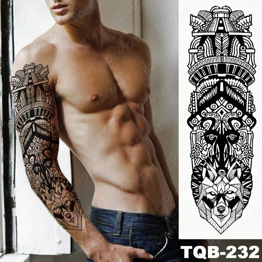 Large Arm Sleeve Tattoo Geometry Tribe Waterproof Temporary Tatto Sticker Maori Totem Skull Body Art Full Fake Tatoo Women Men