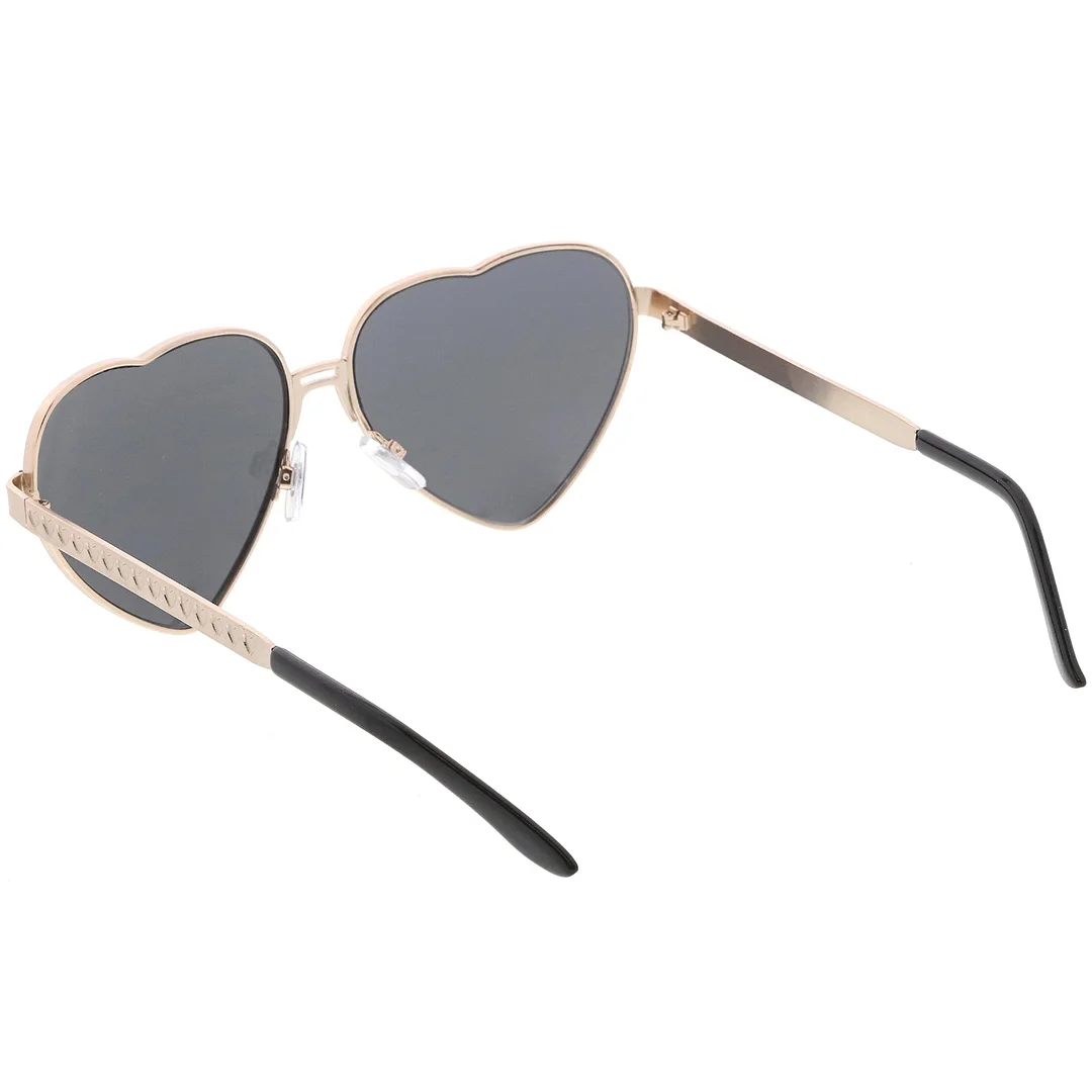 Women's Cute Metal Heart glasses Colored Mirror Lens 60mm