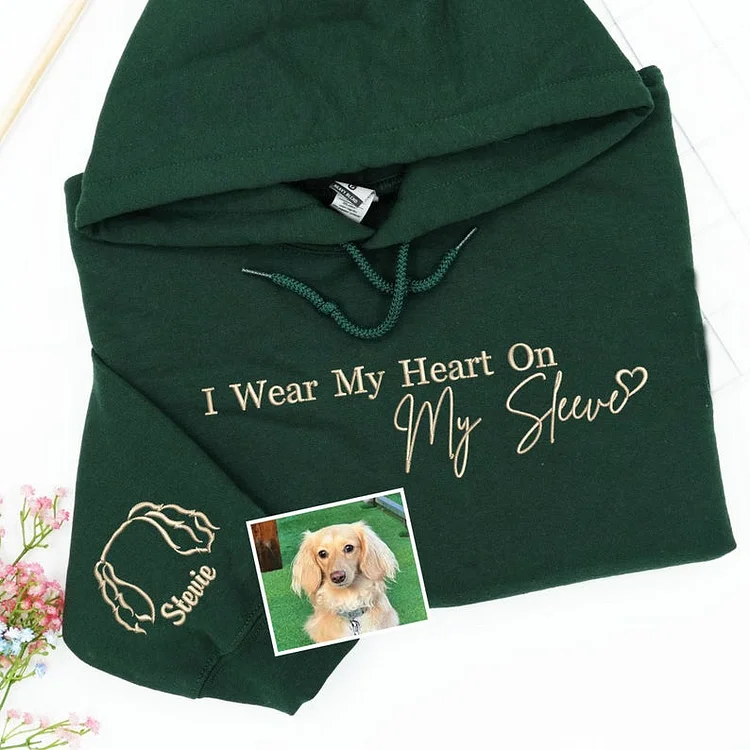 I Wear My Heart On My Sleeve Sweatshirt, Custom Embroidered Pet Ears Sweatshirt Hoodie