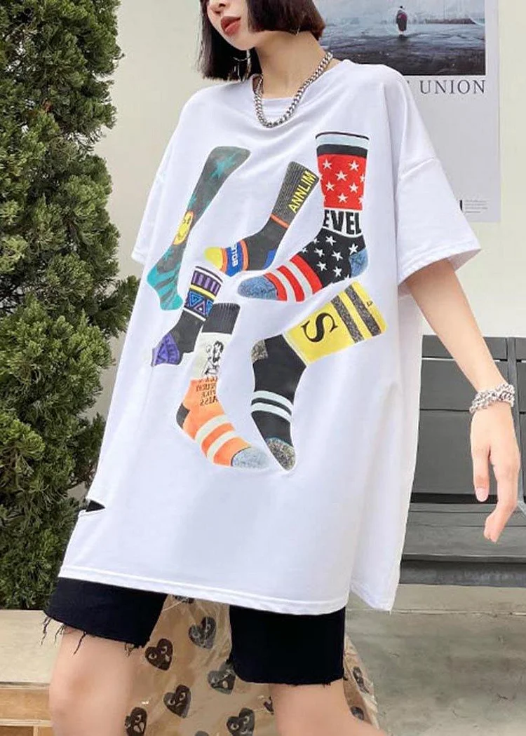 French White Print Loose long Summer Top