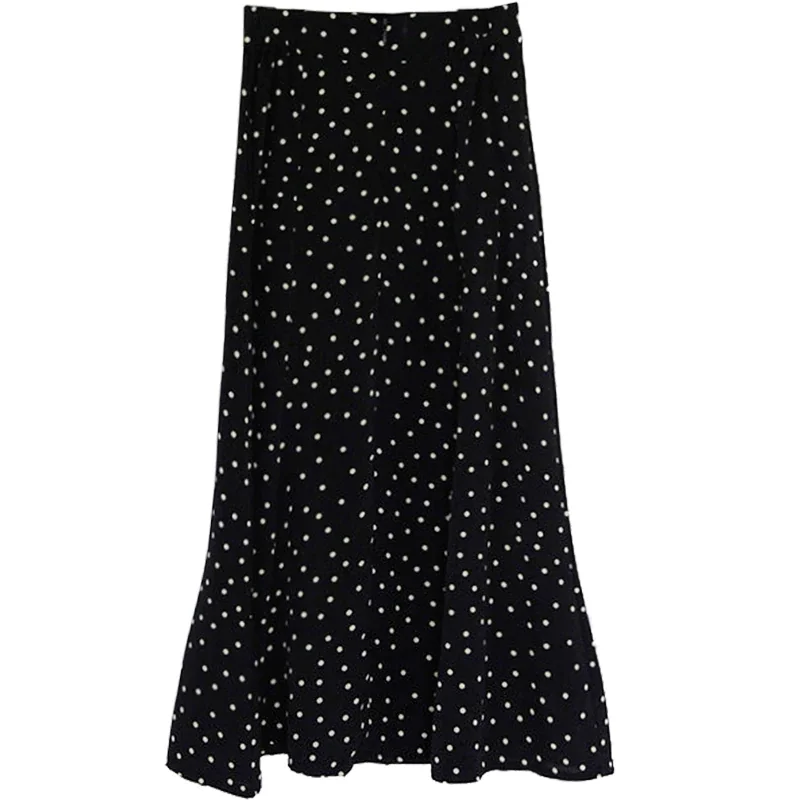 Woherb 2020 Summer Skirt Long Hot Sales Women Black White Dot Preppy Style Girls Korean Design High Waist Black Skirt 3024