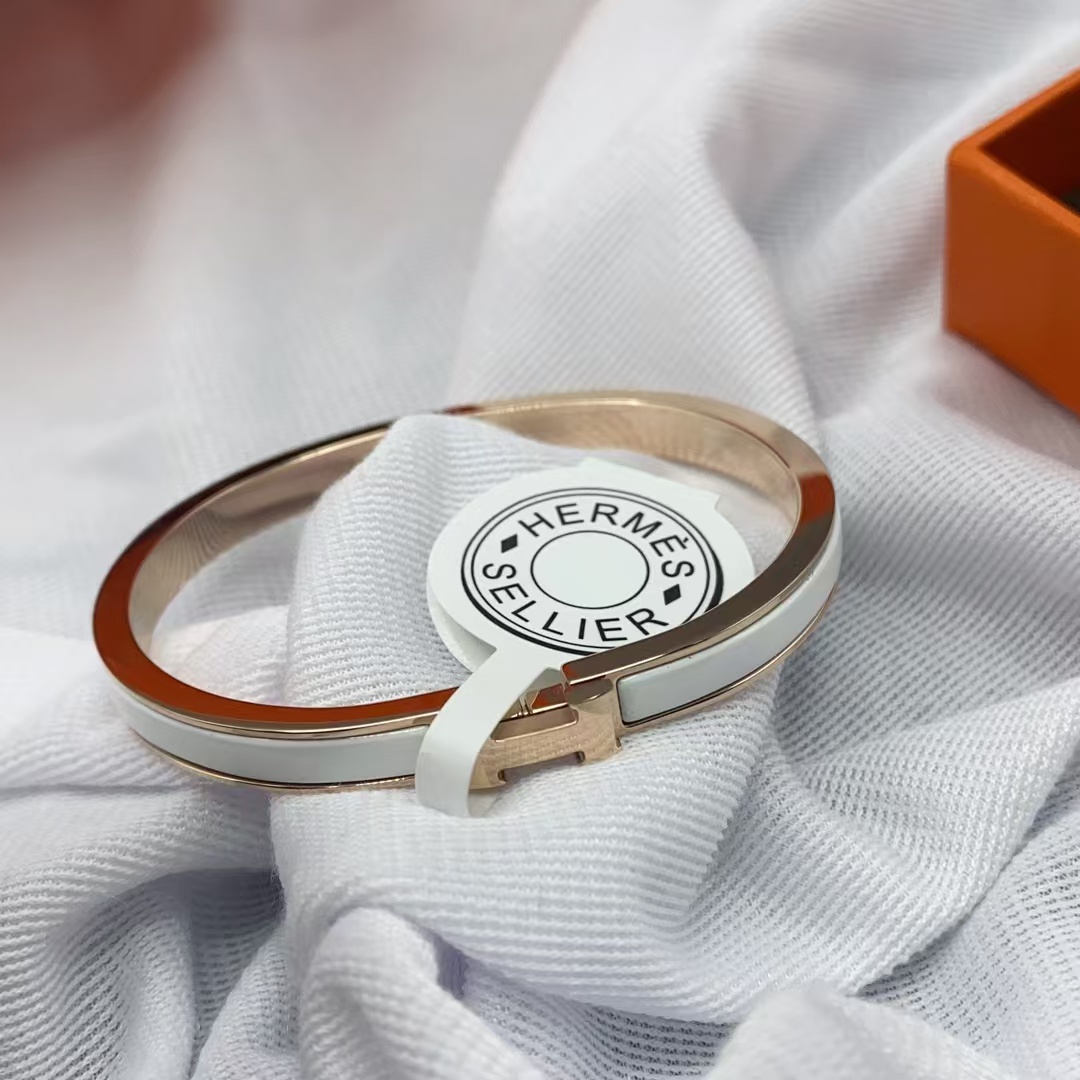 Buy replica Hermes H White Enamel Bracelet and replica jewelry from PICKS Jewelry