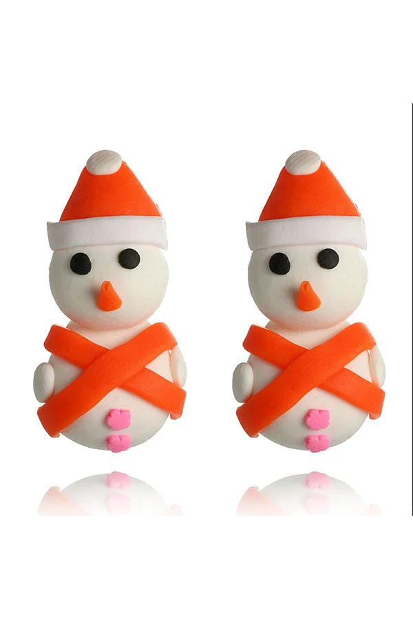 Fashion Lovely Handmade Christmas Snowman Stud Earrings Orange-elleschic