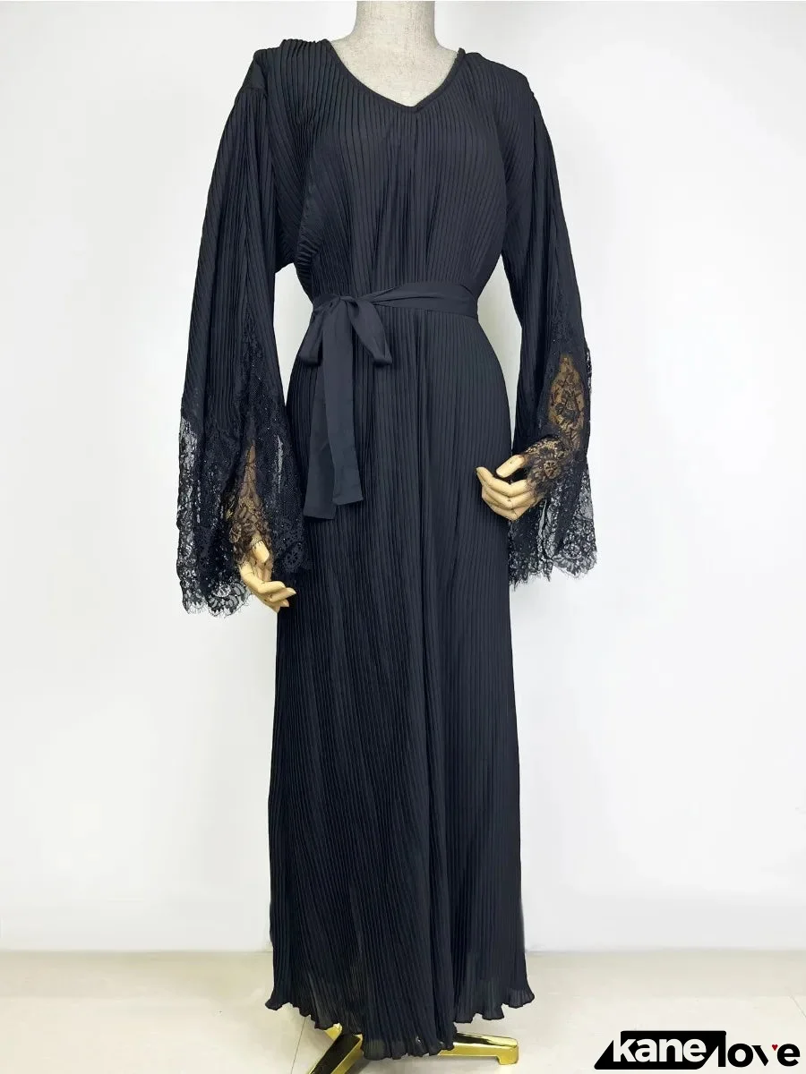 Women's Arabian Polyester Full Sleeves Solid Pattern Long Dress