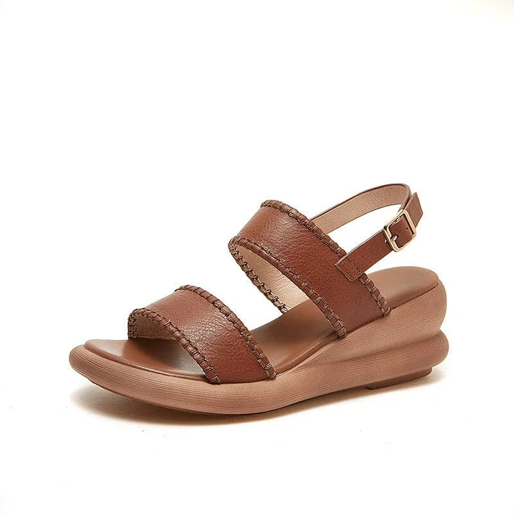 Women Retro Leather Summer Wedge Sandals