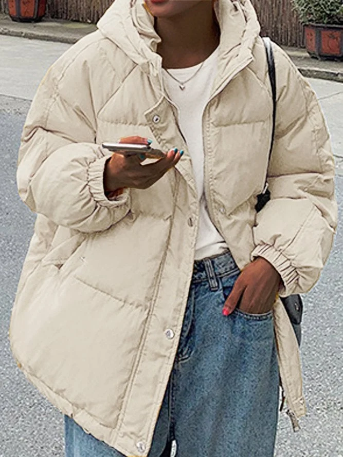 Off White Hooded Fashion Loosen Outerwear
