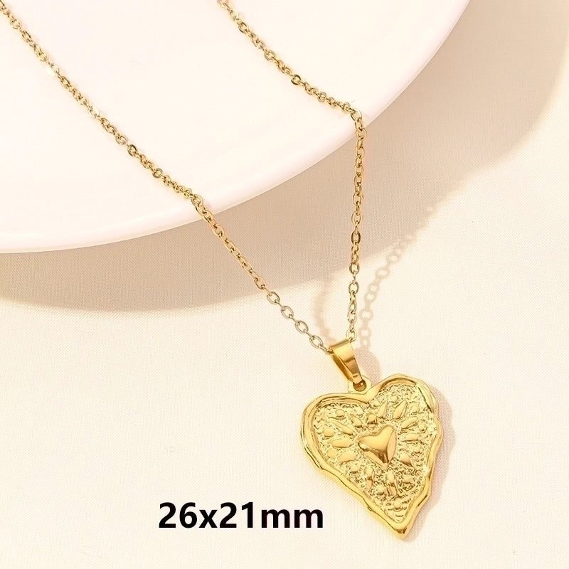 Elegant Minimalist Heart Shape 304 Stainless Steel 18K Gold Plated Plating Hollow Out Pendant Necklace