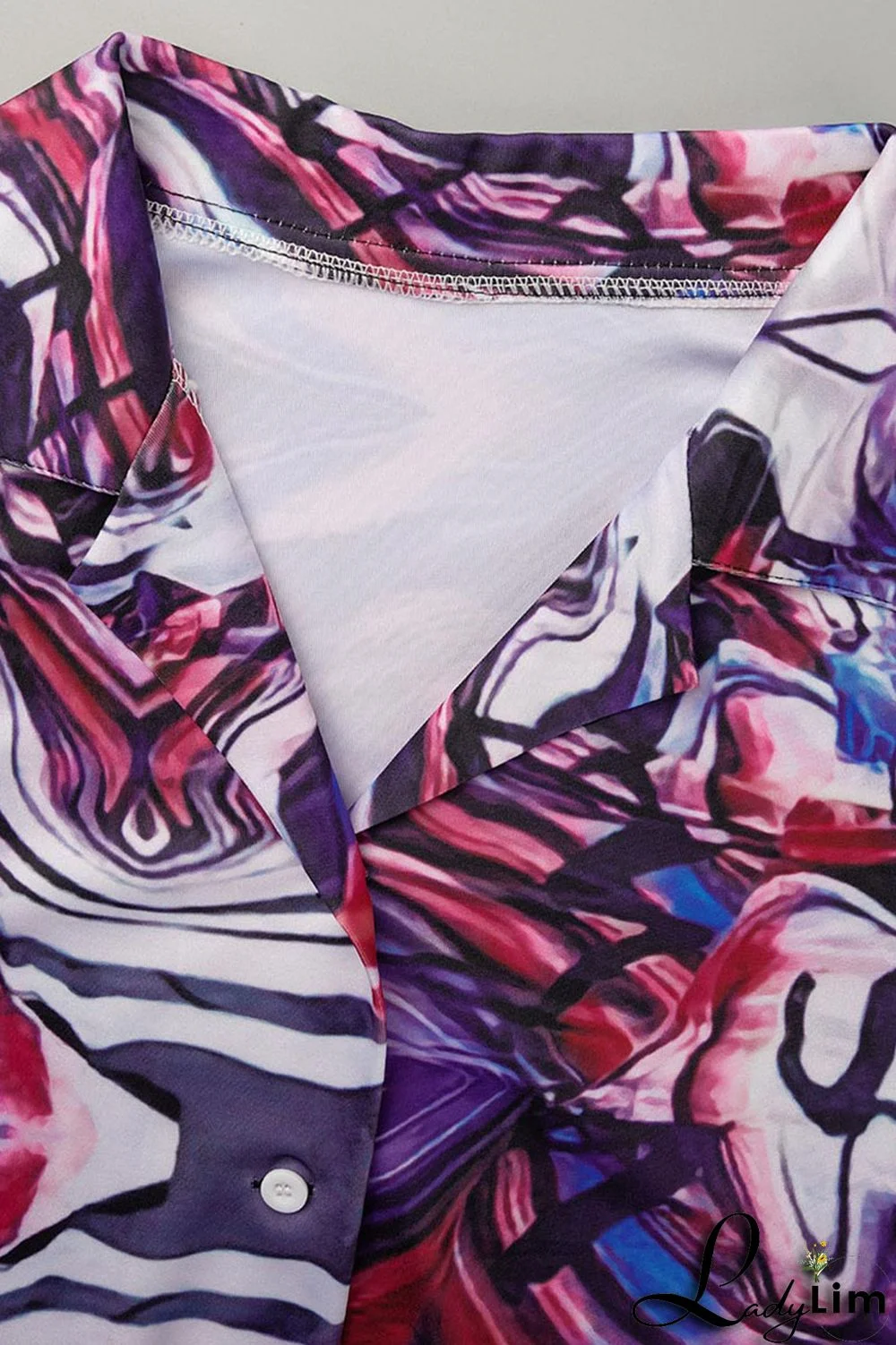 Black Gray Casual Print Patchwork Buckle Turndown Collar Short Sleeve Two Pieces