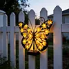 Solar Powered Outdoor Metal Butterfly Wall Lamps IP65 Waterproof Wall-Mounted Garden Butterfly Lights Auto On/Off Outdoor Fence Wall Art Decor Light for Patio Garden Fence Porch Decors