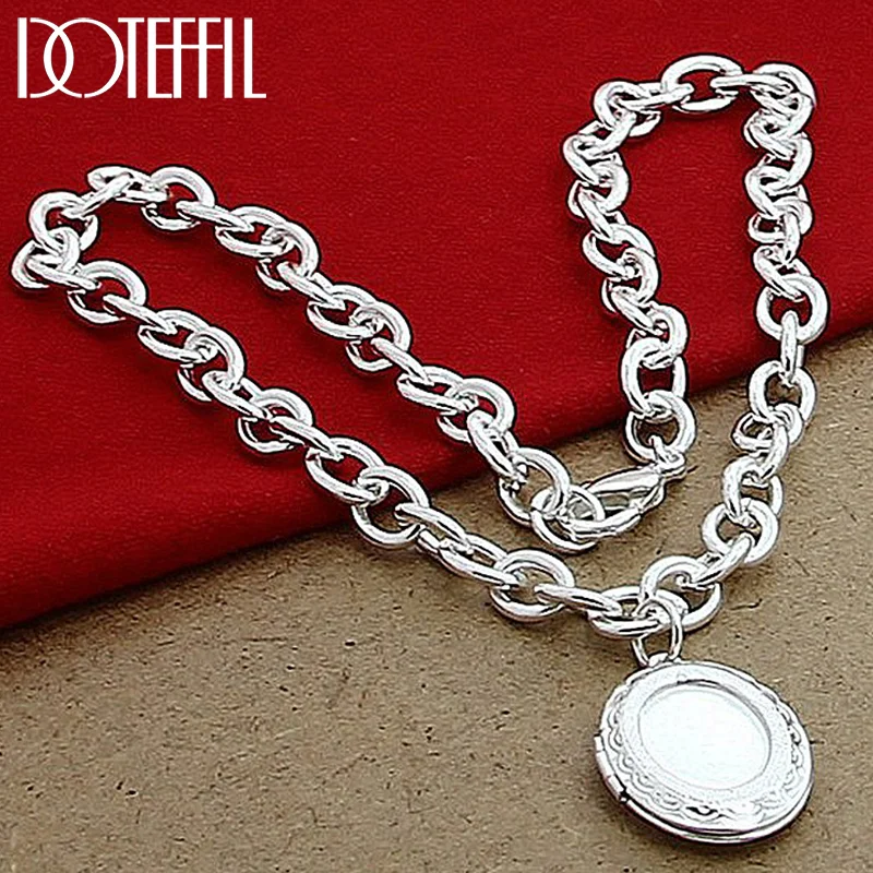 DOTEFFIL 925 Sterling Silver Oval Photo Frame Pendant Necklace 18 Inch Chain For Women Jewelry