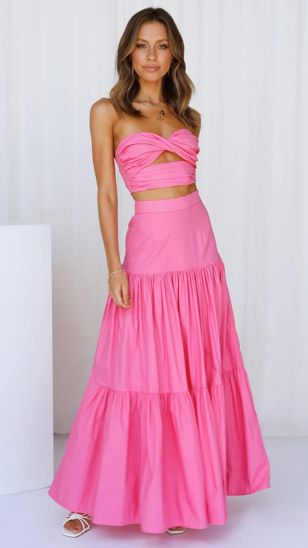 Hot Pink Off Shoulder Top and Skirt Sets