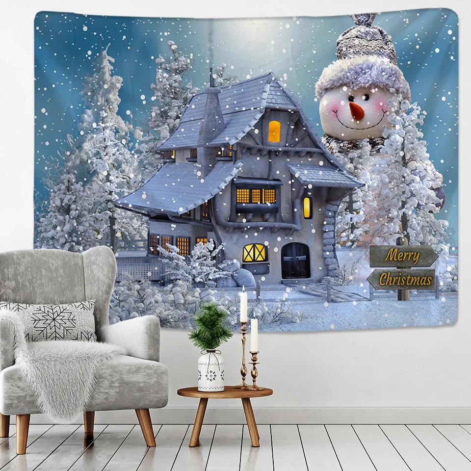 Crystal Christmas Tree Tapestry Xmas Art Wall Hanging Tapestry Christmas Lighthouse Snowflake Home Room Decoration Gift
