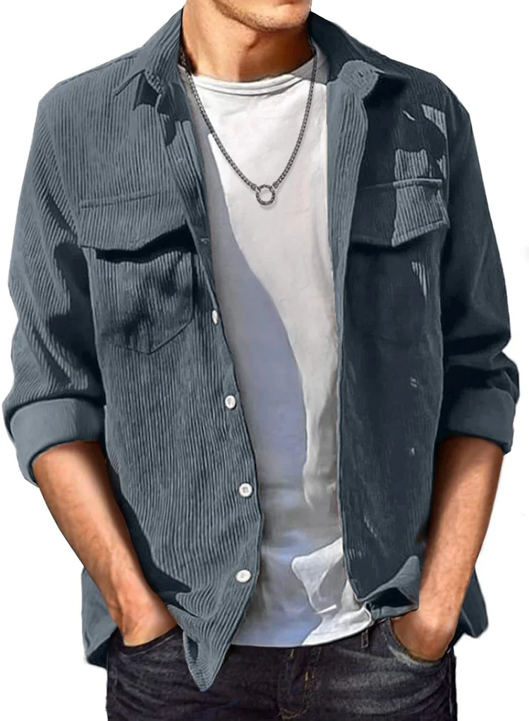 Trendy Solid Corduroy Vintage Shirt Jacket